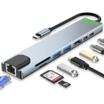 USB-C Dock, 8 in 1 with 4K HDMI, 100W PD, USB-C Port, USB 3.0, RJ45 Ethernet, SD/TF Card Reader, Docking Station Compatible with MacBook Pro/Air, Laptops and Other Type C Devices